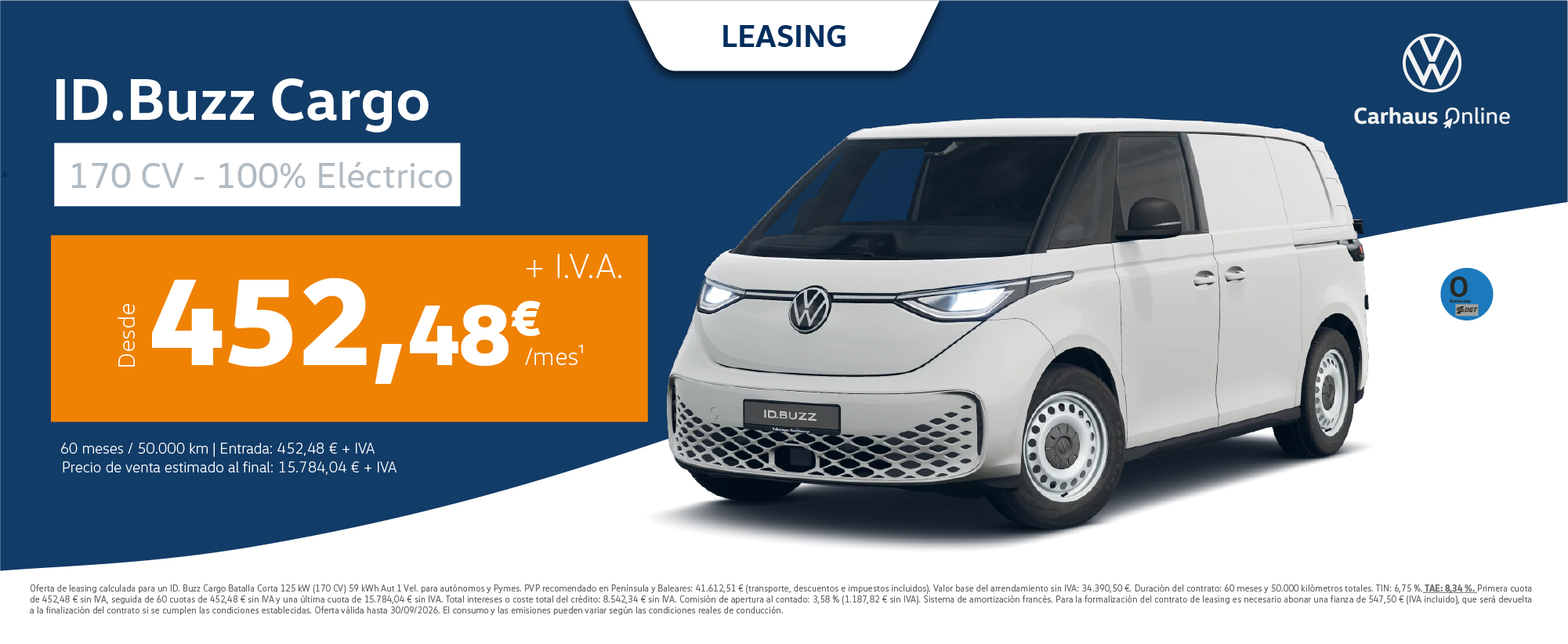 ¡Leasing! ID Buzz Cargo 170CV desde 452€/mes*